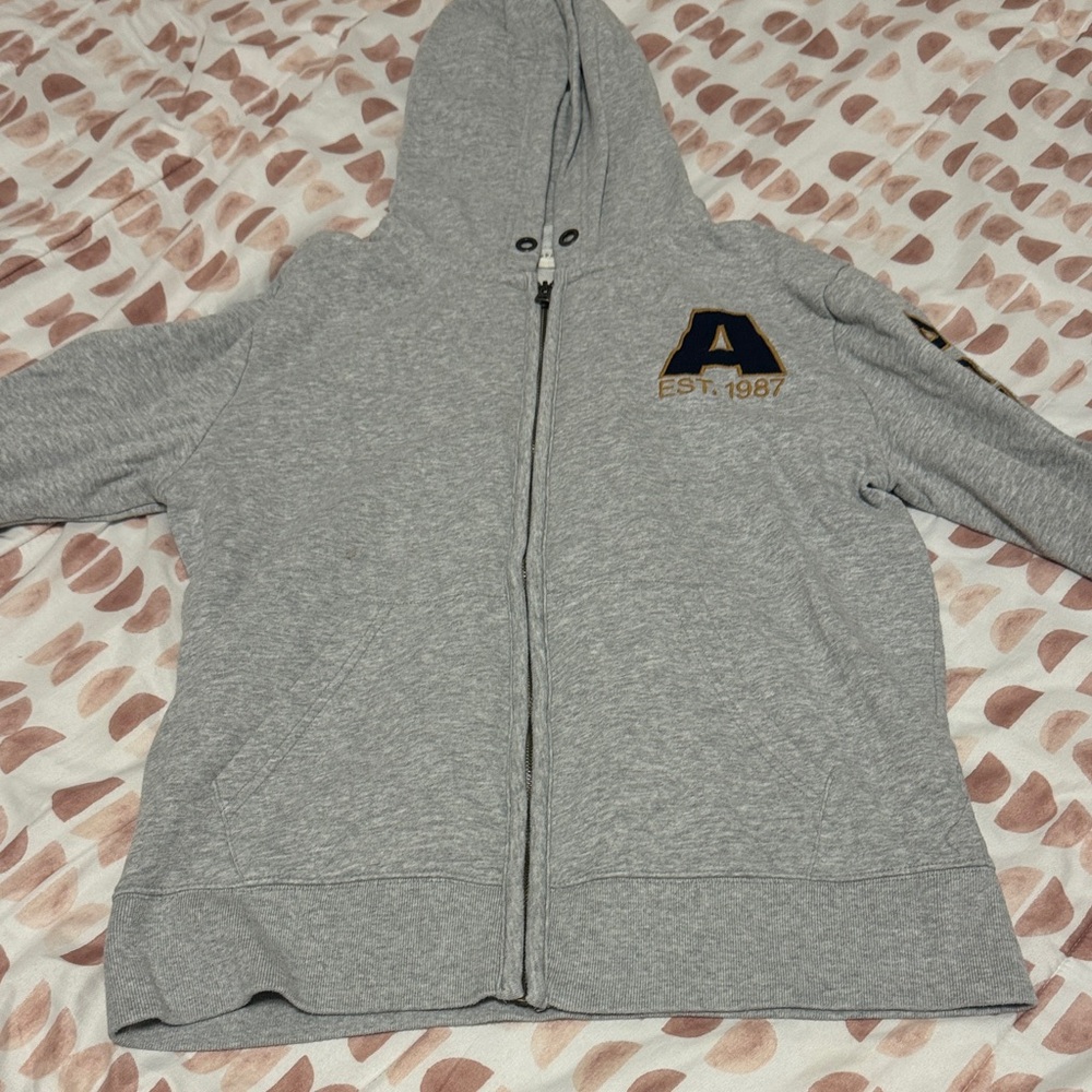 Gray Zip-Up Hoodie with Logo